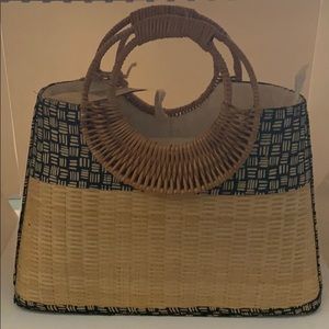 Handmade Vietnamese Woven Bamboo & Muslin Purse